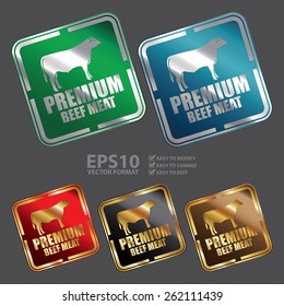 Vector : Metallic Square Premium Beef Meat Icon, Sticker, Banner, Tag, Sign or Label