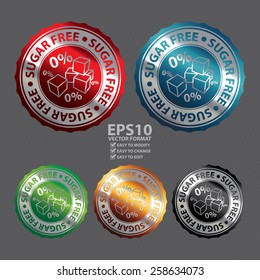 Vector : Metallic Sugar Free Badge, Icon, Sticker, Banner, Tag, Sign or Label