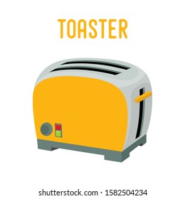 Vector metallic toaster, kitchen appliance. Home electric device to make toasts, fried bread. Cartoon flat style.