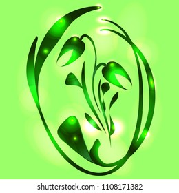 Vector metallic tulip in a lime glow for a postcard. For decoration of floral products or congratulations.
