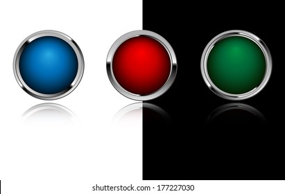 Vector metallic web buttons with reflection. Eps10