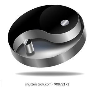 vector metallic yin yang symbol on white background, raster version available