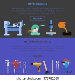 Vector metalworking icons, concept. Metal casting, cutting, tools, lathe work.