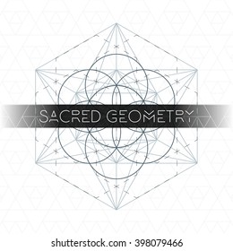 vector metatron dark contour monochrome sacred geometry decoration seed of life circle isolated white background  
