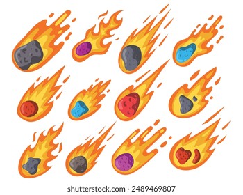 Vector meteor asteroid comet set