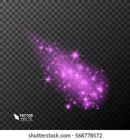 Vector meteor and comet on transparent background. Purple light effect, eps_10