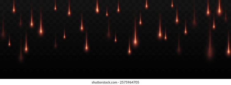 Vector meteor shower png. Falling comets on a transparent background. Cosmic starfall.