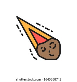 Vector meteorite, comet, asteroid, meteor flat color line icon.