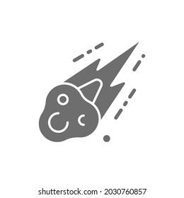 Vector meteorite, meteor rain fall grey icon.