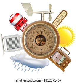 Vector Meteorological Equipment Concept With Barometer Isolated On White Background