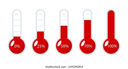 Vector meteorology. Set of thermometer icons with a scale for measuring the level of heat and cold.