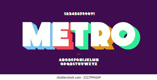 Vector metro font 3d style modern typography for infographics, motion graphics, video, promotion, decoration, logotype, party poster. 10 eps