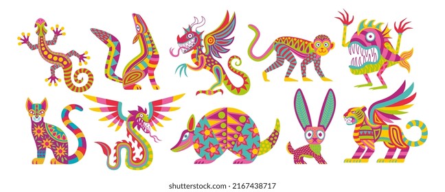 Conjunto Vector Mexicano Alebrijes Aislados