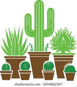 Vector mexican cactus and aloe. desert spiny plant, mexico cacti flower and tropical home plants isolated collection