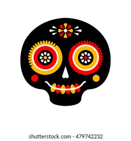 Vector mexican dia de los muertos (day of the dead) sugar skull logo. Calavera flat icon. Halloween decoration.