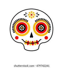 Vector mexican dia de los muertos (day of the dead) sugar skull logo. Calavera flat icon. Halloween decoration.