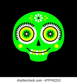 Vector mexican dia de los muertos (day of the dead) sugar skull logo. Calavera flat icon. Halloween decoration.