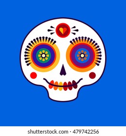 Vector mexican dia de los muertos (day of the dead) sugar skull logo. Calavera flat icon. Halloween decoration.