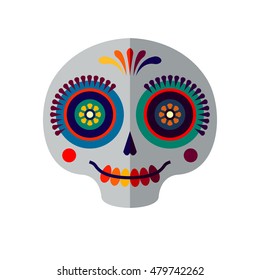 Vector mexican dia de los muertos (day of the dead) sugar skull logo. Calavera flat icon. Halloween decoration.