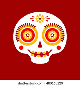 Vector mexican dia de los muertos (day of the dead) sugar skull logo. Calavera flat icon. Halloween decoration.