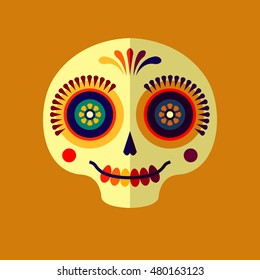 Vector mexican dia de los muertos (day of the dead) sugar skull logo. Calavera flat icon. Halloween decoration.