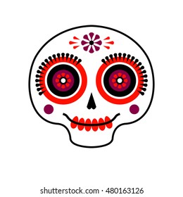 Vector mexican dia de los muertos (day of the dead) sugar skull logo. Calavera flat icon. Halloween decoration.