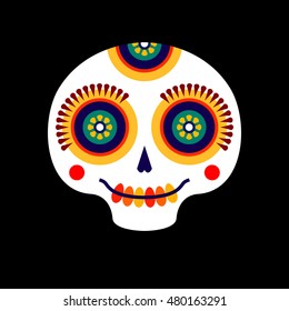 Vector mexican dia de los muertos (day of the dead) sugar skull logo. Calavera flat icon. Halloween decoration.