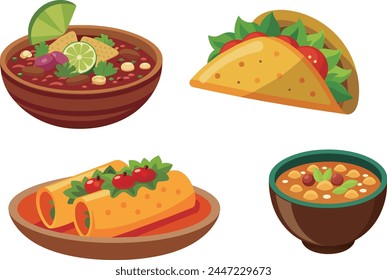 Vector Mexican food tacos pozole tortas tamales illustration