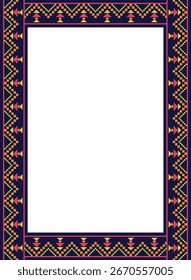 Mexikanischer Vektorrahmen mit hellen geometrischen Mustern und dekorativen Elementen. Vorlage für Einladungen, Zertifikate, Banner, Poster, Fotos, Social-Media-Geschichten, Werbung.
