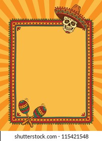 vector mexican frame with skull in sombrero