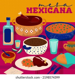 Vector. Mexican gathering food. Frequent at weddings, baptisms, birthdays.