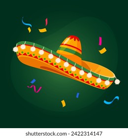 Vector mexican hat with colorful confetti.