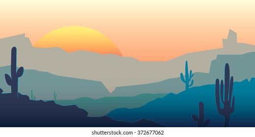 Vector mexican landscape with peyote