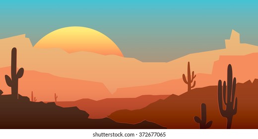 Vector mexican landscape with peyote