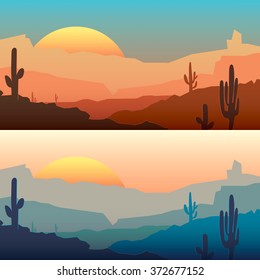 Vector mexican landscape with peyote