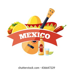 Vector mexican logo and badge design. Illustration isolate on white background