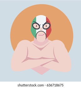 Vector of a mexican luchador using the colors of the mexican flag in his mask