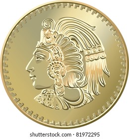 Vector Mexican money, Gold Coin with image of Indians