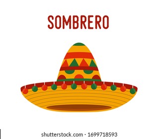 Vector Mexican national headwear - sombrero, wicker hat. Cartoon flat style.