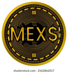 Vector of Mexican Peso Digital Currency in gold and black colors on a white background.