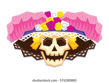 Vector Mexican Skull Isolated On White Background