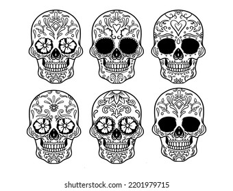 Vector Mexican Skulls with Patterns