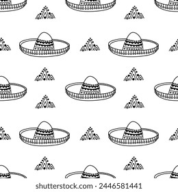 Vector Mexican sombrero doodle seamless pattern