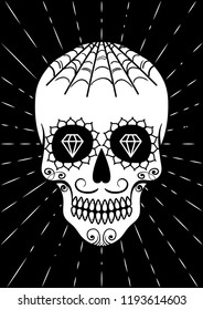 Vector Mexican sugar skull. Day of the Dead. Dia de los Muertos. Design element for logo, label, emblem, sign, poster, tattoo, clothes, t-shirt design, pins, stickers and coloring book.