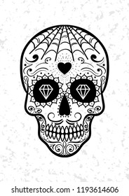 Vector Mexican sugar skull. Day of the Dead. Dia de los Muertos. Design element for logo, label, emblem, sign, poster, tattoo, clothes, t-shirt design, pins, stickers and coloring book.