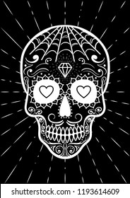 Vector Mexican sugar skull. Day of the Dead. Dia de los Muertos. Design element for logo, label, emblem, sign, poster, tattoo, clothes, t-shirt design, pins, stickers and coloring book.