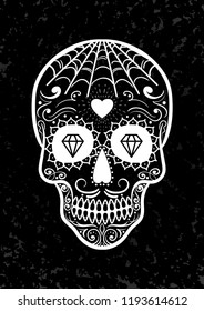 Vector Mexican sugar skull. Day of the Dead. Dia de los Muertos. Design element for logo, label, emblem, sign, poster, tattoo, clothes, t-shirt design, pins, stickers and coloring book.