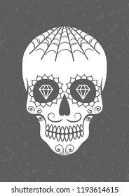 Vector Mexican sugar skull. Day of the Dead. Dia de los Muertos. Design element for logo, label, emblem, sign, poster, tattoo, clothes, t-shirt design, pins, stickers and coloring book.