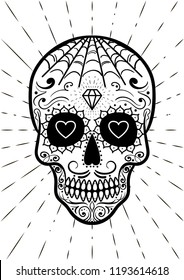 Vector Mexican sugar skull. Day of the Dead. Dia de los Muertos. Design element for logo, label, emblem, sign, poster, tattoo, clothes, t-shirt design, pins, stickers and coloring book.