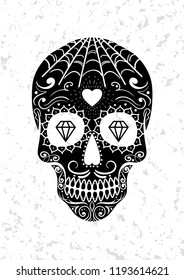 Vector Mexican sugar skull. Day of the Dead. Dia de los Muertos. Design element for logo, label, emblem, sign, poster, tattoo, clothes, t-shirt design, pins, stickers and coloring book.